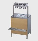 DISTRIBUTEUR DE COUVERTS PAIN ET PLATEAU AVEC HABILLAGE STRATIFIE
