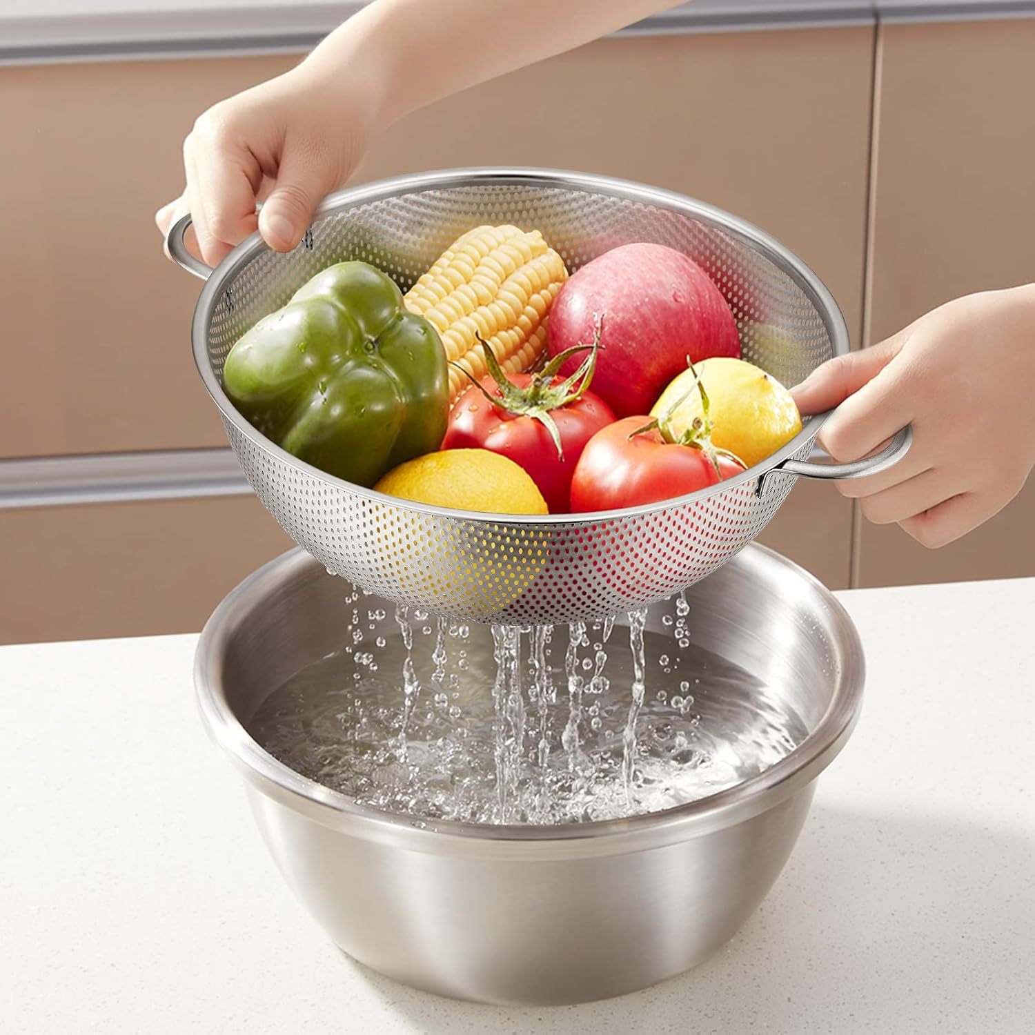 Grande passoire inox perforée professionnelle 55x23 cm (Collectivité & Traiteur) – Image 2