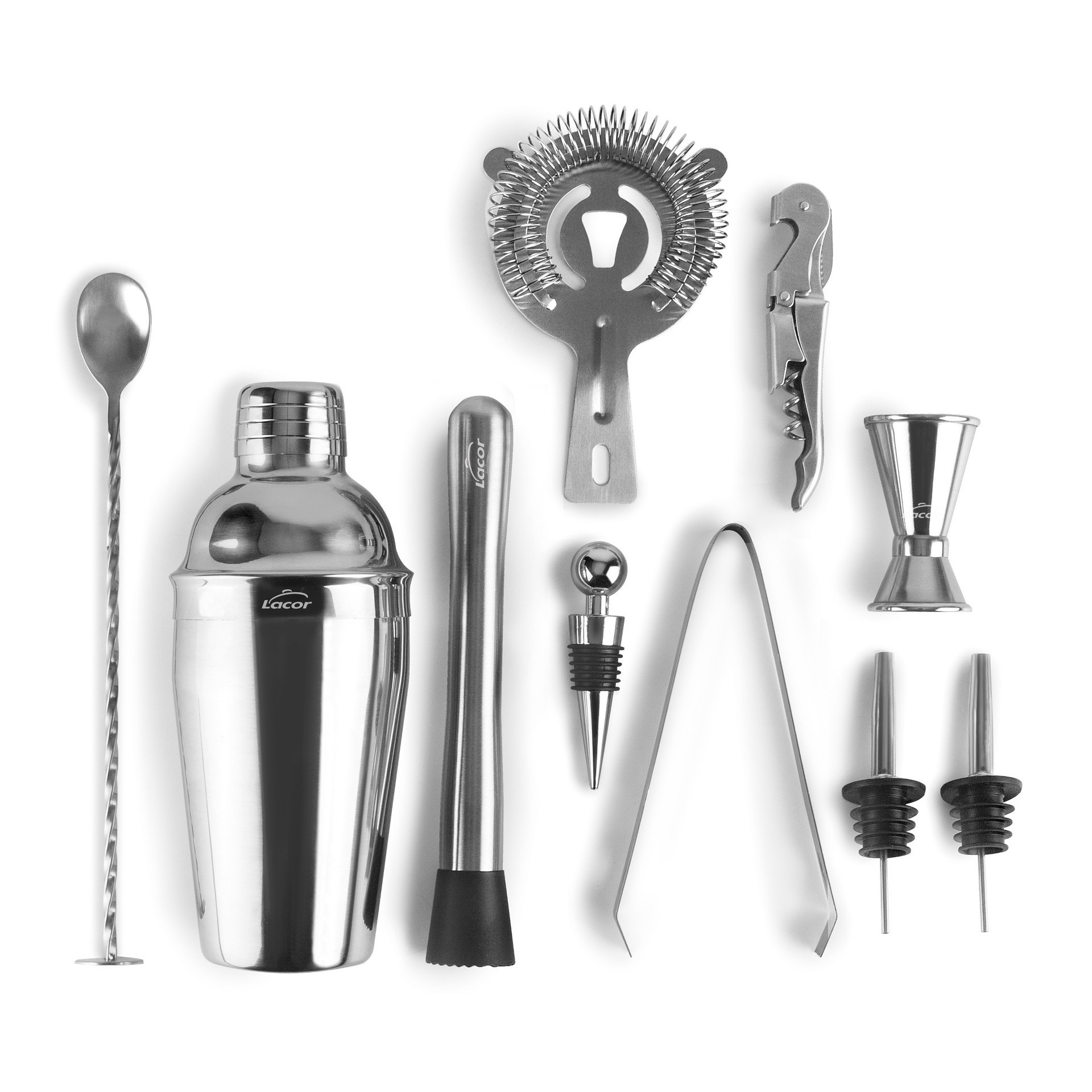Kit barman cocktail inox Professionnel avec Support en Bois – Image 2
